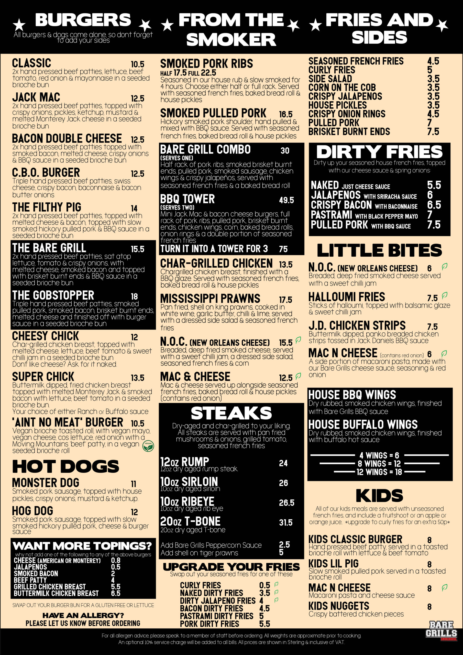 Bare Grills Smokehouse Menu